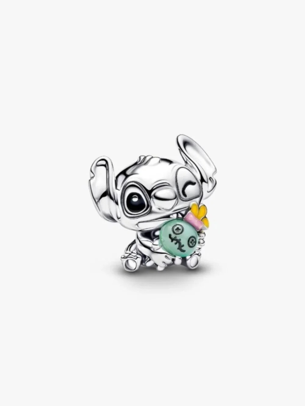 Pandora Silver Stitch Charm with Green Fish and Yellow Flower